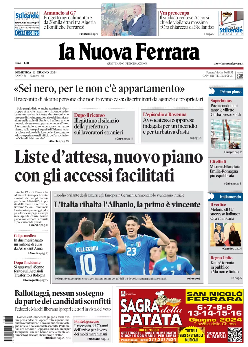 Prima-pagina-nuova ferrara-oggi-edizione-del-2024-06-16